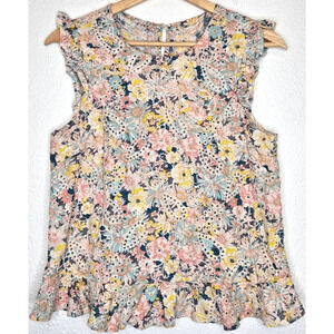 Solitaire Top Womens Medium Pink Floral Eyelet Embroidered Peplum‎ Ruffled Boho